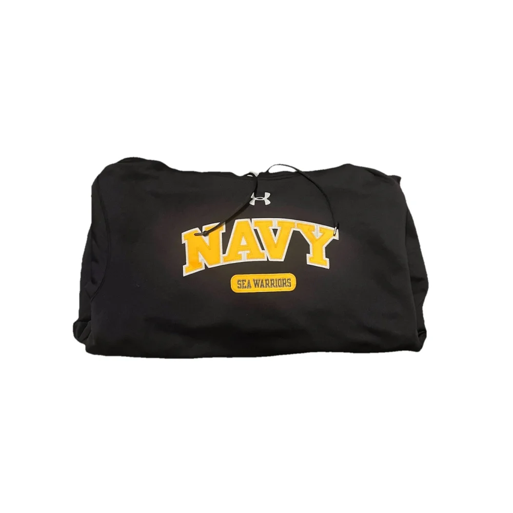 Under Armour Navy Sea Warriors Hoodie Men’s LG Black Gold USN Military Pullover